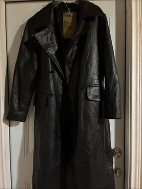 NWT Black/ Brown Leather Trench Coat - Classic Long Coat